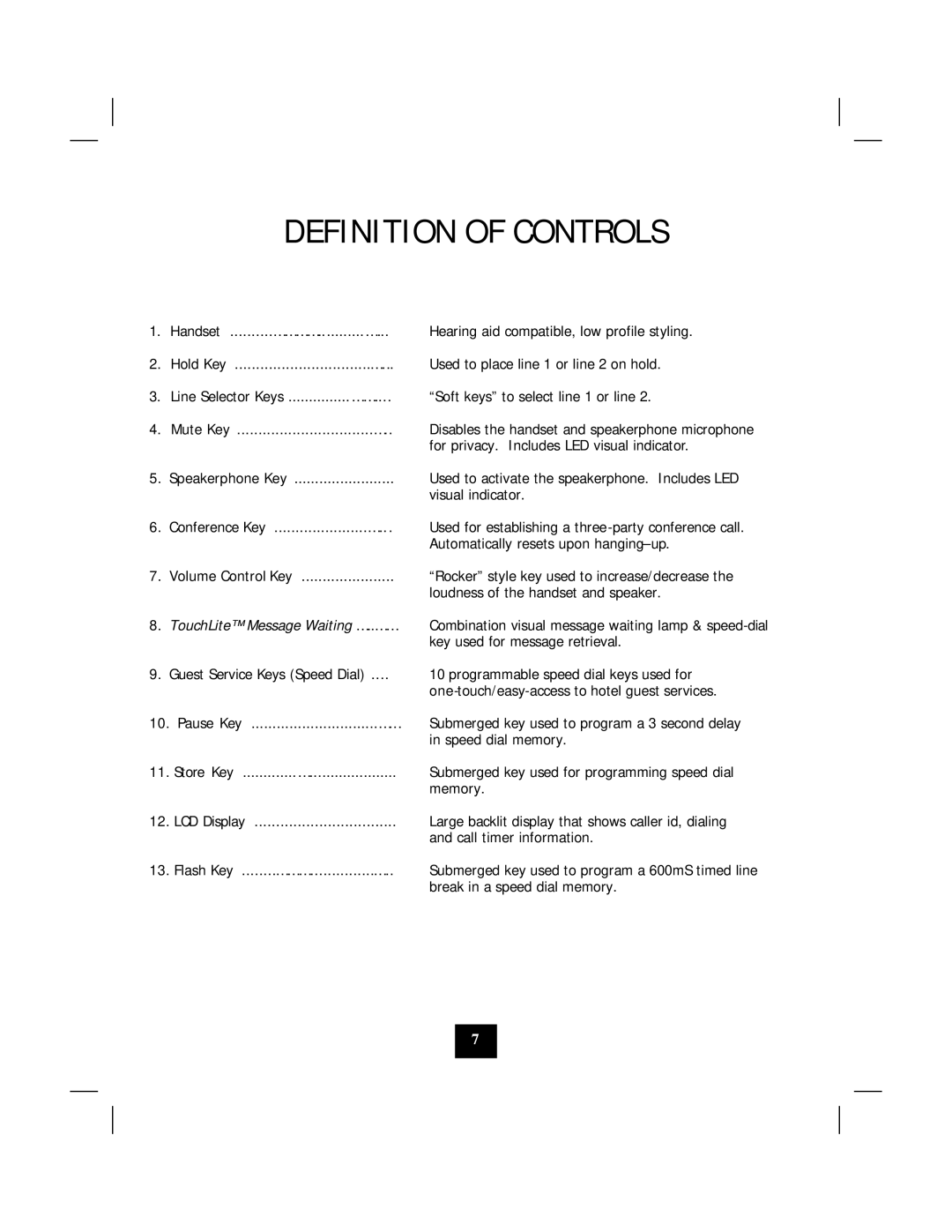 Marquis 2802CID manual Definition of Controls 