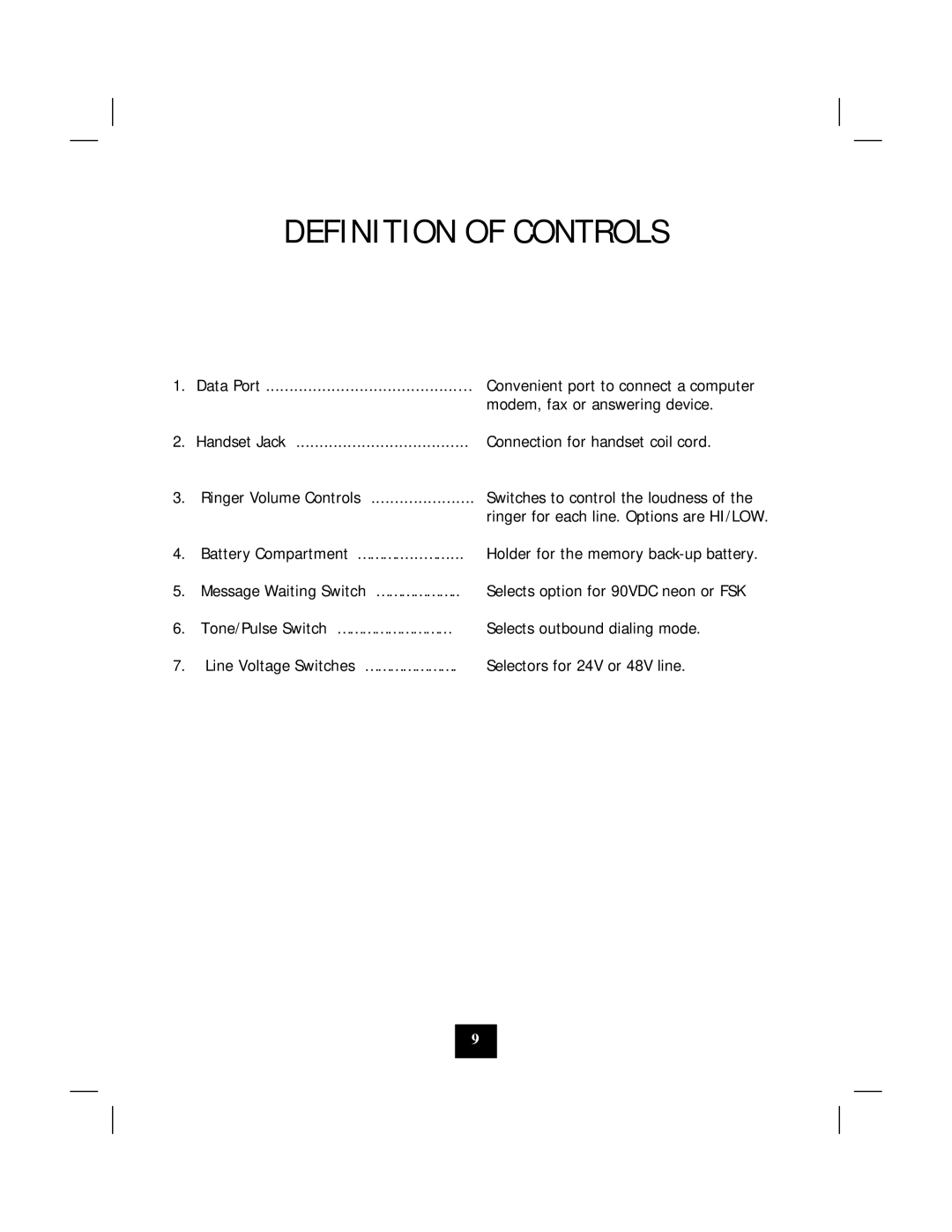 Marquis 2802CID manual Definition of Controls 