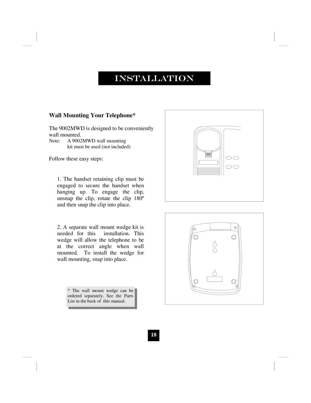 Marquis 9002MWD manual Wall Mounting Your Telephone 