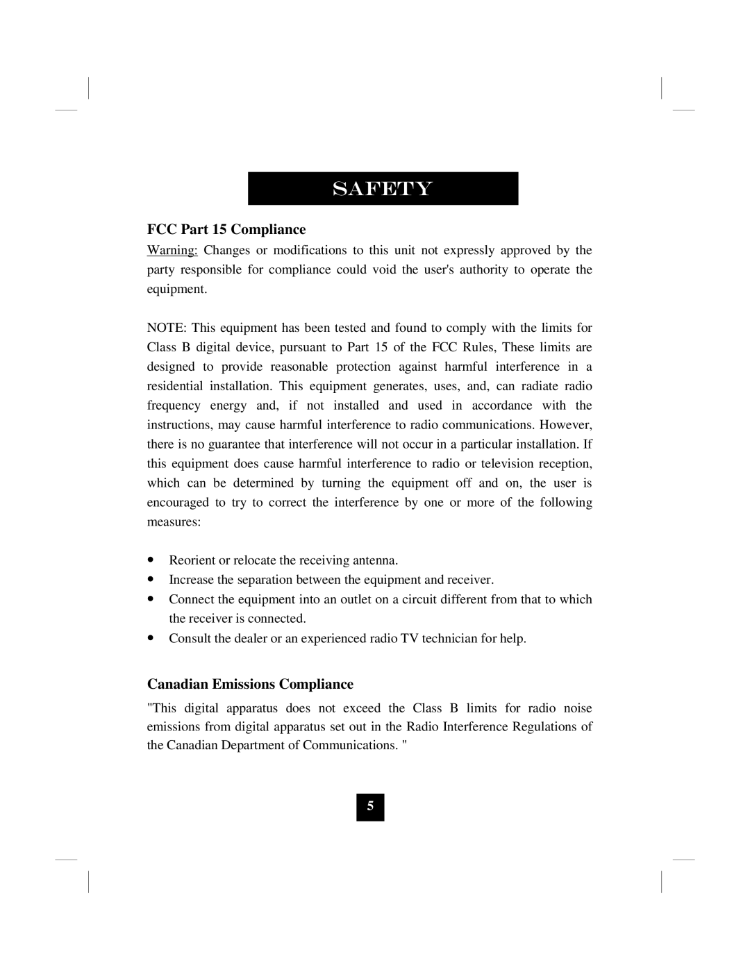 Marquis 9002MWD manual FCC Part 15 Compliance, Canadian Emissions Compliance 