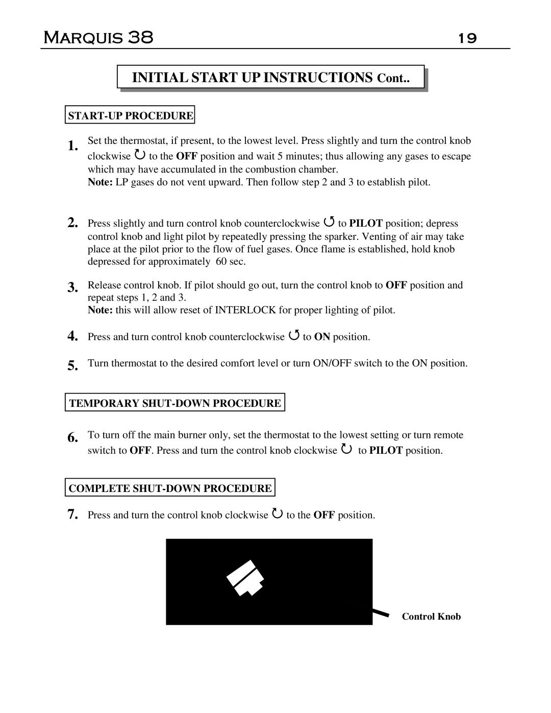 Marquis DVR-38, DVT-38 manual START-UP Procedure, Temporary SHUT-DOWN Procedure, Complete SHUT-DOWN Procedure 