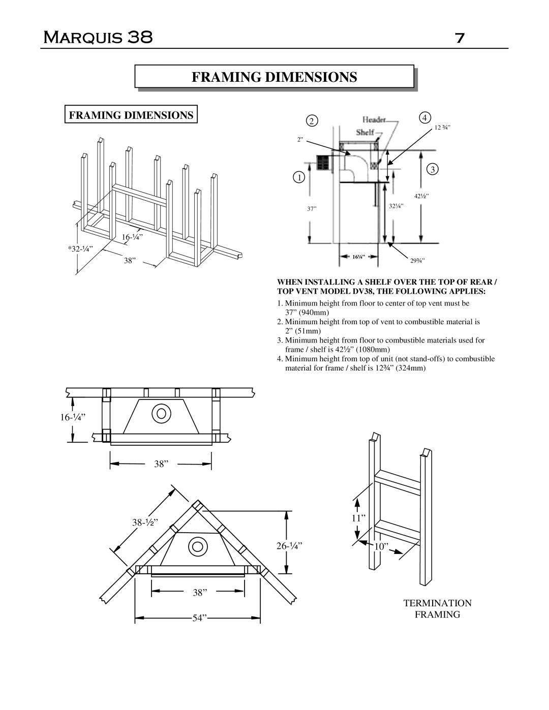 Marquis DVR-38, DVT-38 manual Framing Dimensions 