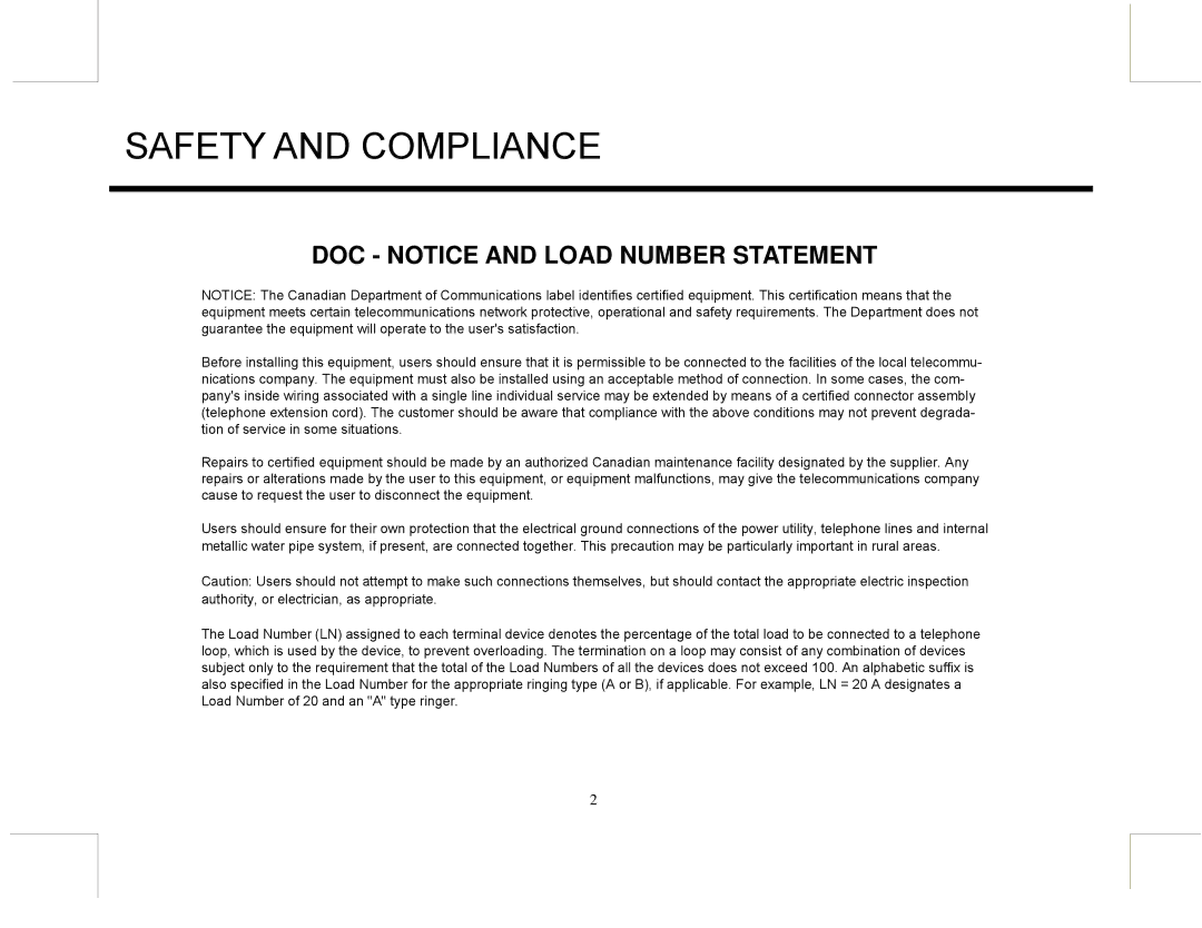 Marquis EUROMW5, MW10 manual Safety and Compliance, DOC Notice and Load Number Statement 