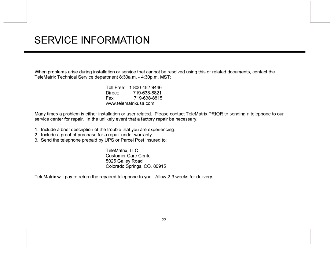 Marquis EUROMW5, MW10 manual Service Information 