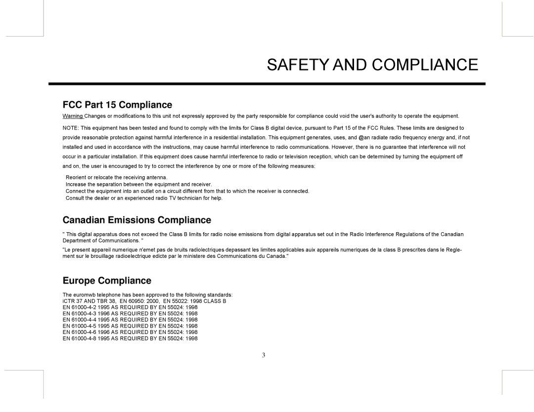 Marquis MW10, EUROMW5 manual FCC Part 15 Compliance 