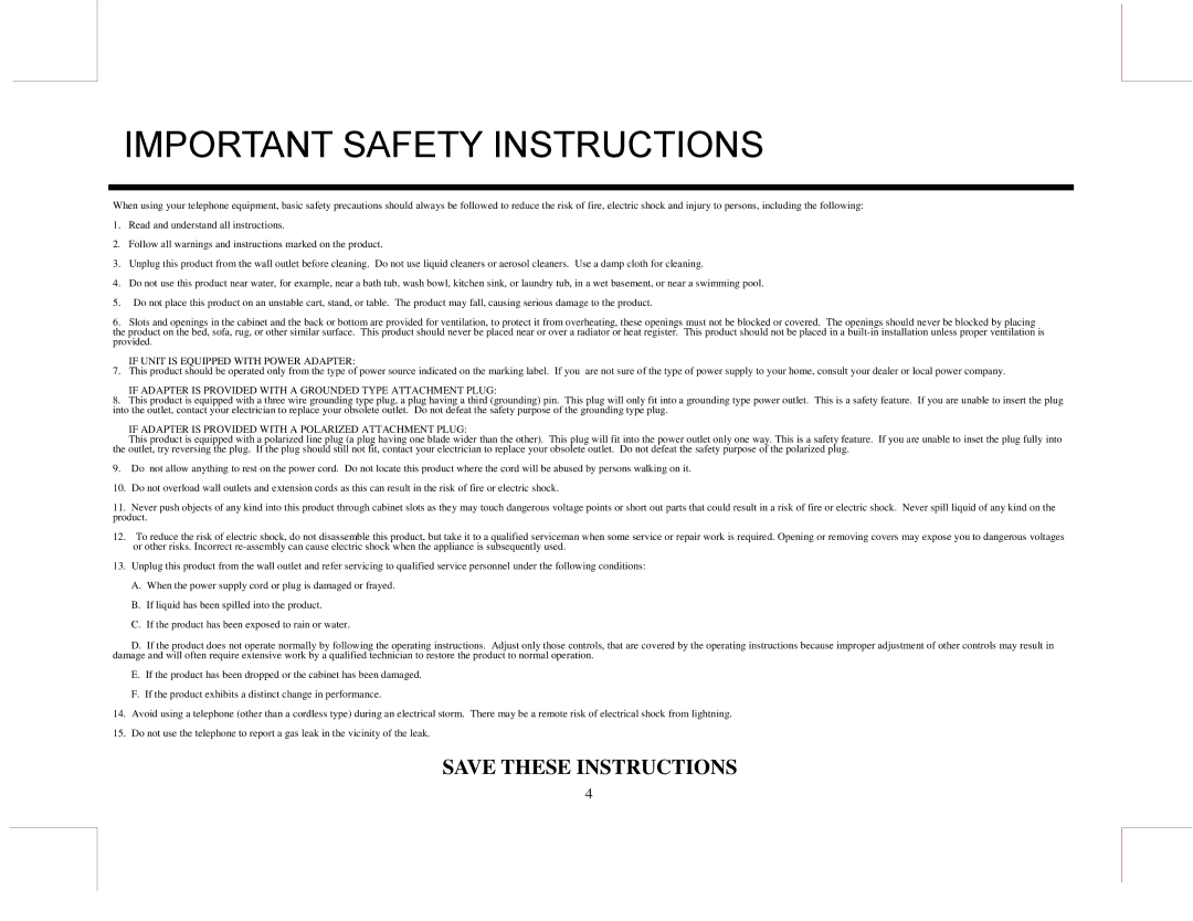 Marquis EUROMW5, MW10 manual Important Safety Instructions, If Unit is Equipped with Power Adapter 