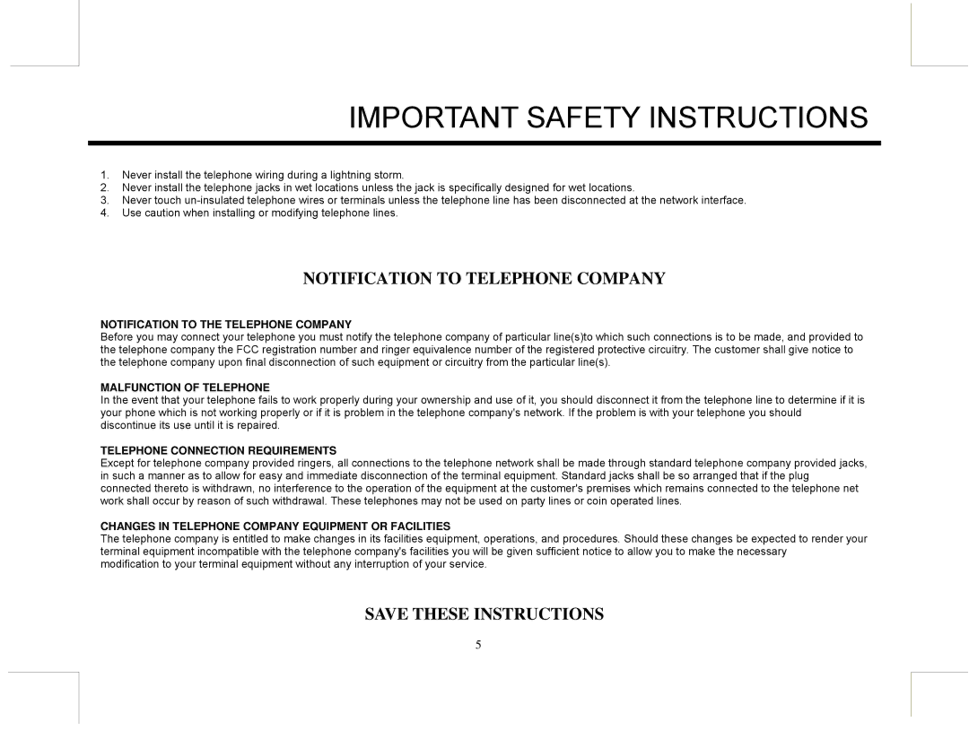 Marquis MW10, EUROMW5 manual Notification to Telephone Company 