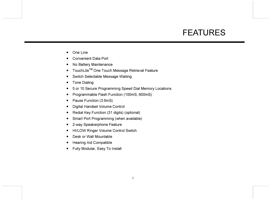 Marquis MW10, EUROMW5 manual Features 