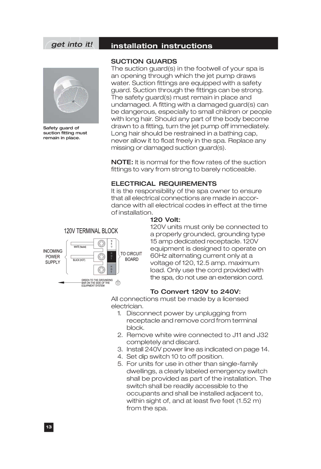 Marquis Everyday Hot Tub owner manual Suction Guards, Electrical Requirements 