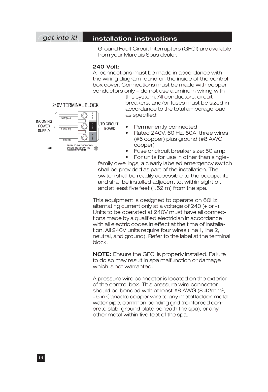 Marquis Everyday Hot Tub owner manual Installation instructions 