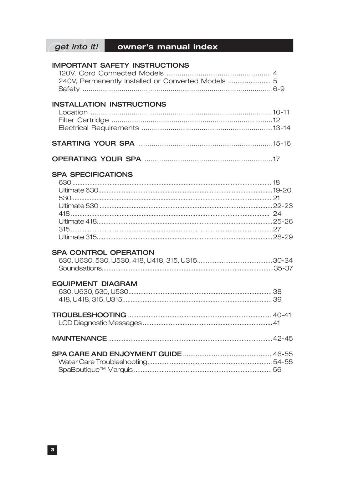 Marquis Everyday Hot Tub Important Safety Instructions, Installation Instructions, Starting Your SPA, Equipment Diagram 