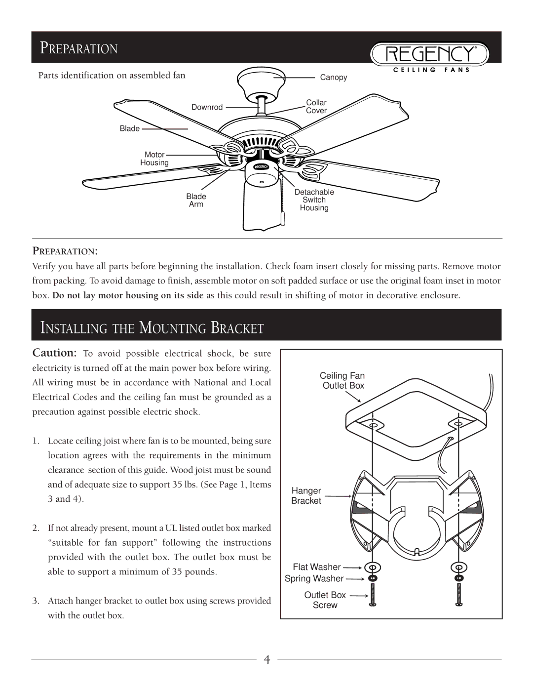 Marquis SERIES owner manual Preparation, Installing the Mounting Bracket 