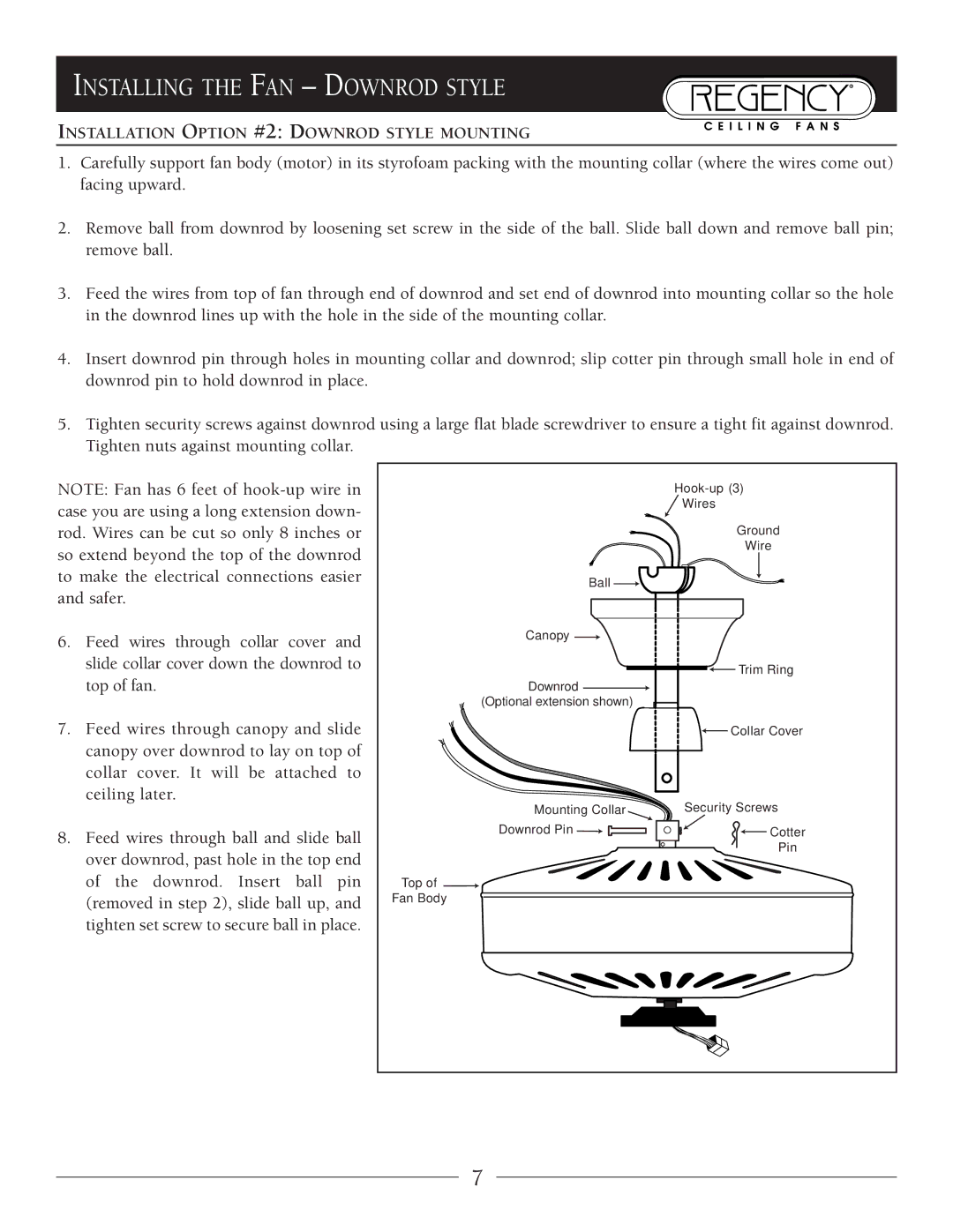 Marquis SERIES owner manual Installing the FAN Downrod Style 