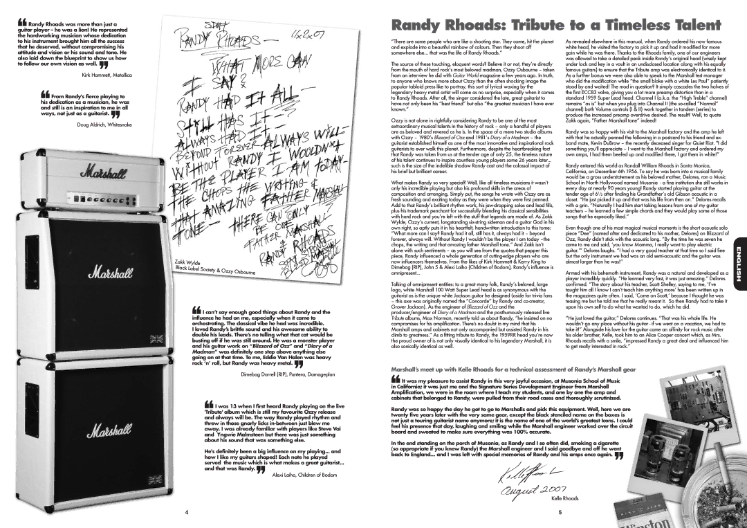 Marshall Amplification 1959RR manual Randy Rhoads Tribute to a Timeless Talent 