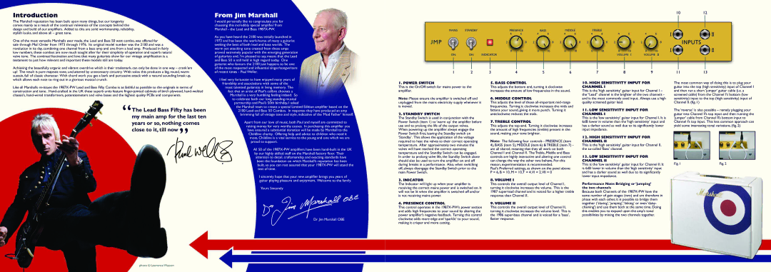 Marshall Amplification 1987X-PW specifications Introduction, From Jim Marshall, 3456, High Sensitivity Input for 