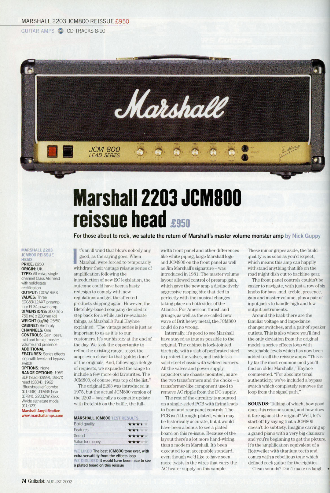 Marshall Amplification 2203 manual 