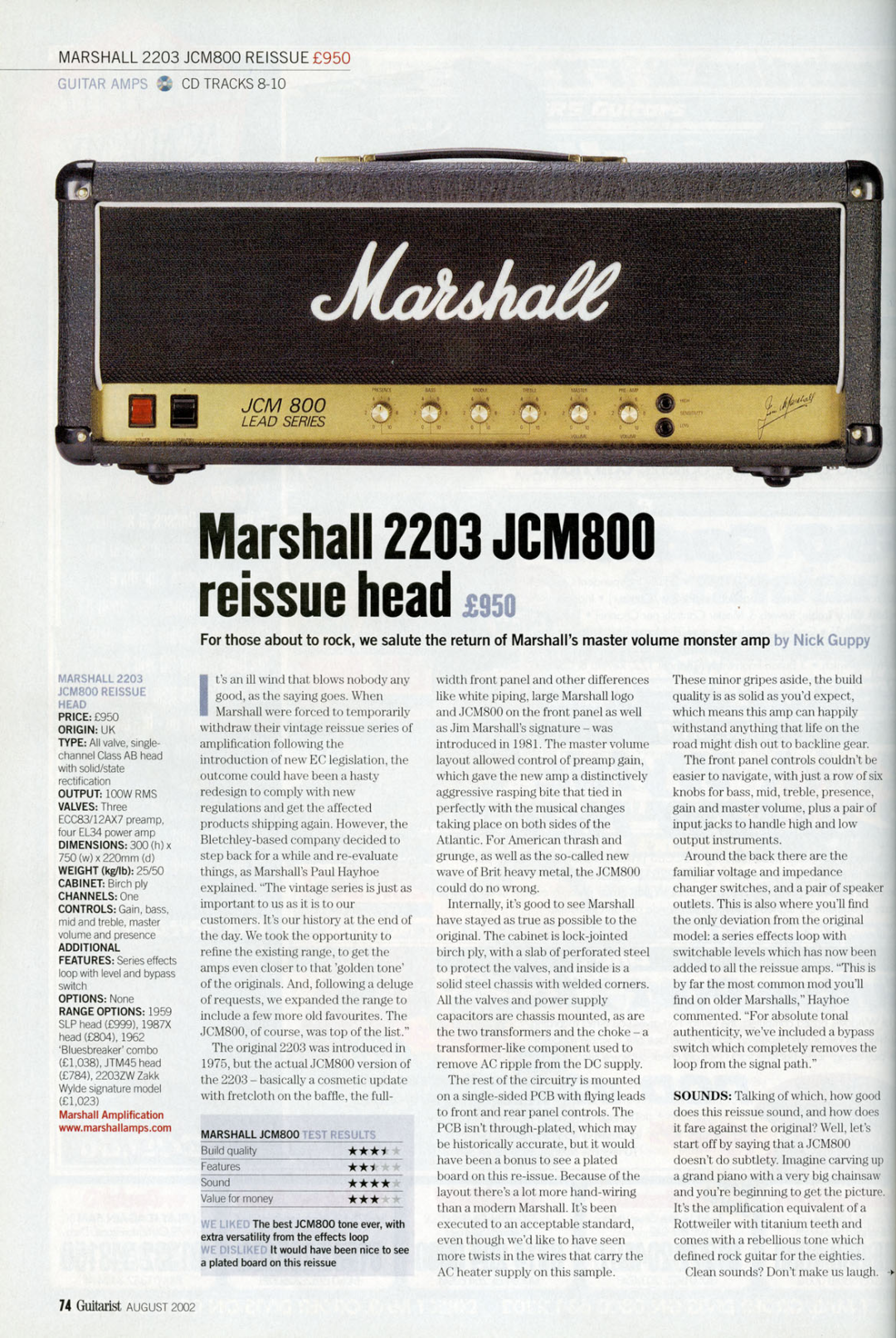 Marshall Amplification 2203 manual 