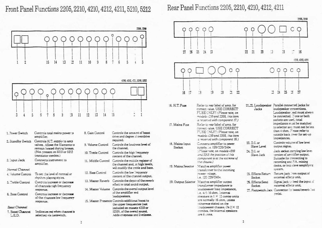 Marshall Amplification 4212, 2205, 5212, 5225, 4211, 4210, 2210, 3210, 5210 manual 