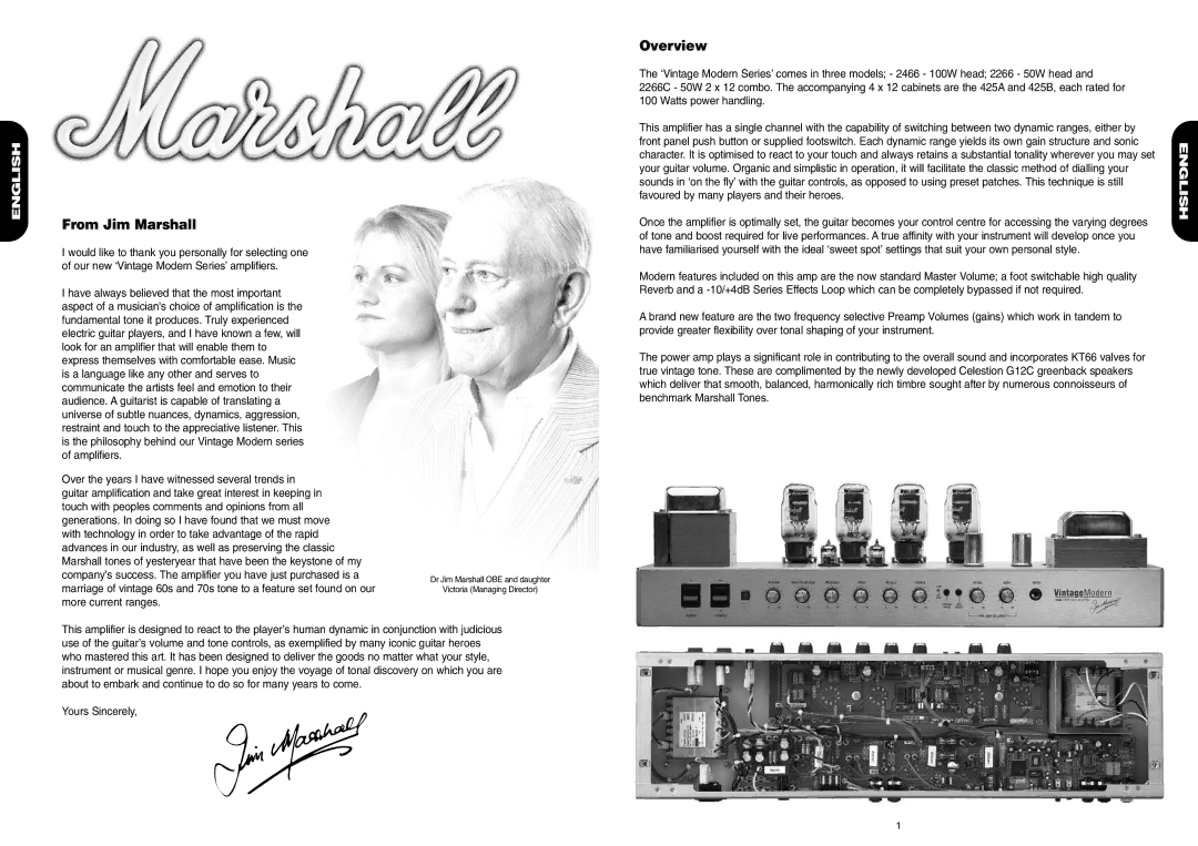 Marshall Amplification 2266C, 2466 manual Overview, From Jim Marshall 