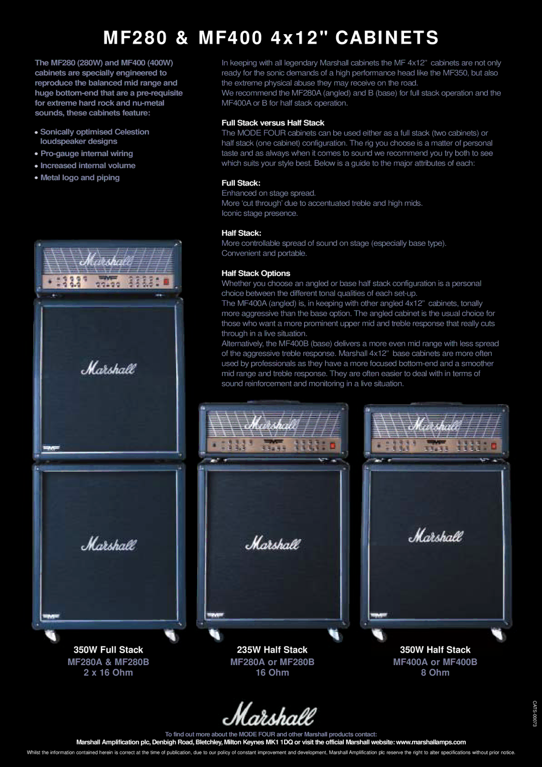 Marshall Amplification 350 manual Full Stack versus Half Stack, Half Stack Options 