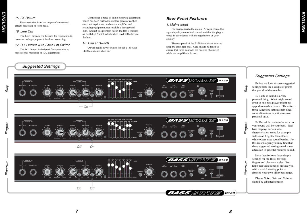 Marshall Amplification B 65, B 150, B 30 Rear Panel Features, B150, 17. D.I. Output with Earth Lift Switch, Mains Input 