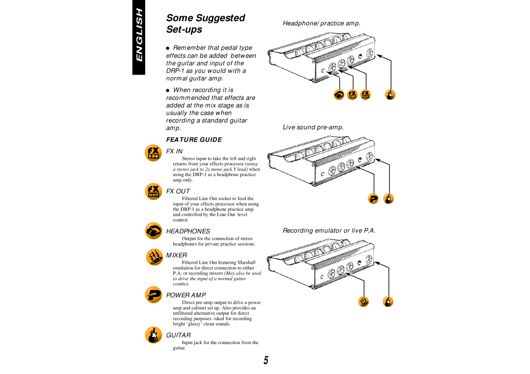 Marshall Amplification DRP-1 manual Some Suggested Set-ups 