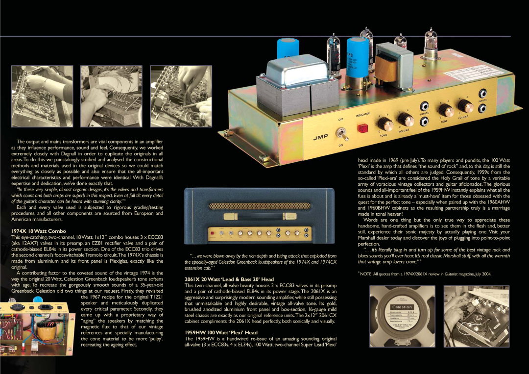 Marshall Amplification Hand-Crafted Amplifiers manual 1974X 18 Watt Combo, 2061X 20 Watt ‘Lead & Bass 20’ Head 