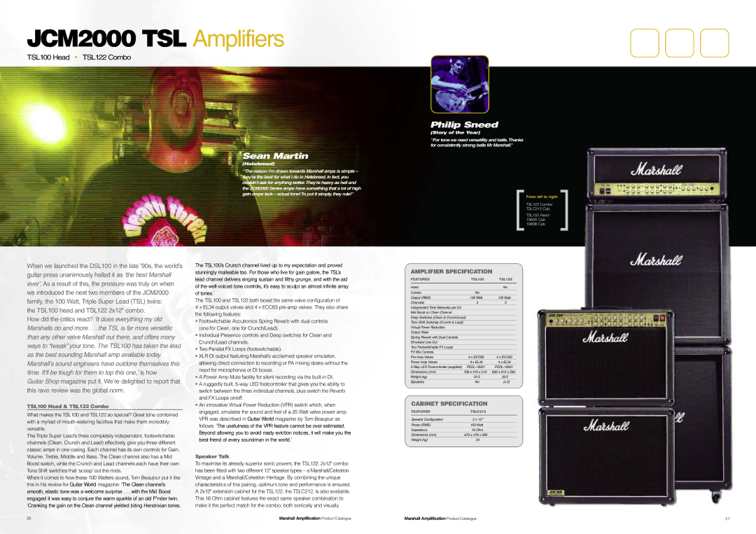 Marshall Amplification JCM800 Series JCM2000 TSL Amplifiers, Sean Martin, Philip Sneed, TSL100 Head & TSL122 Combo 