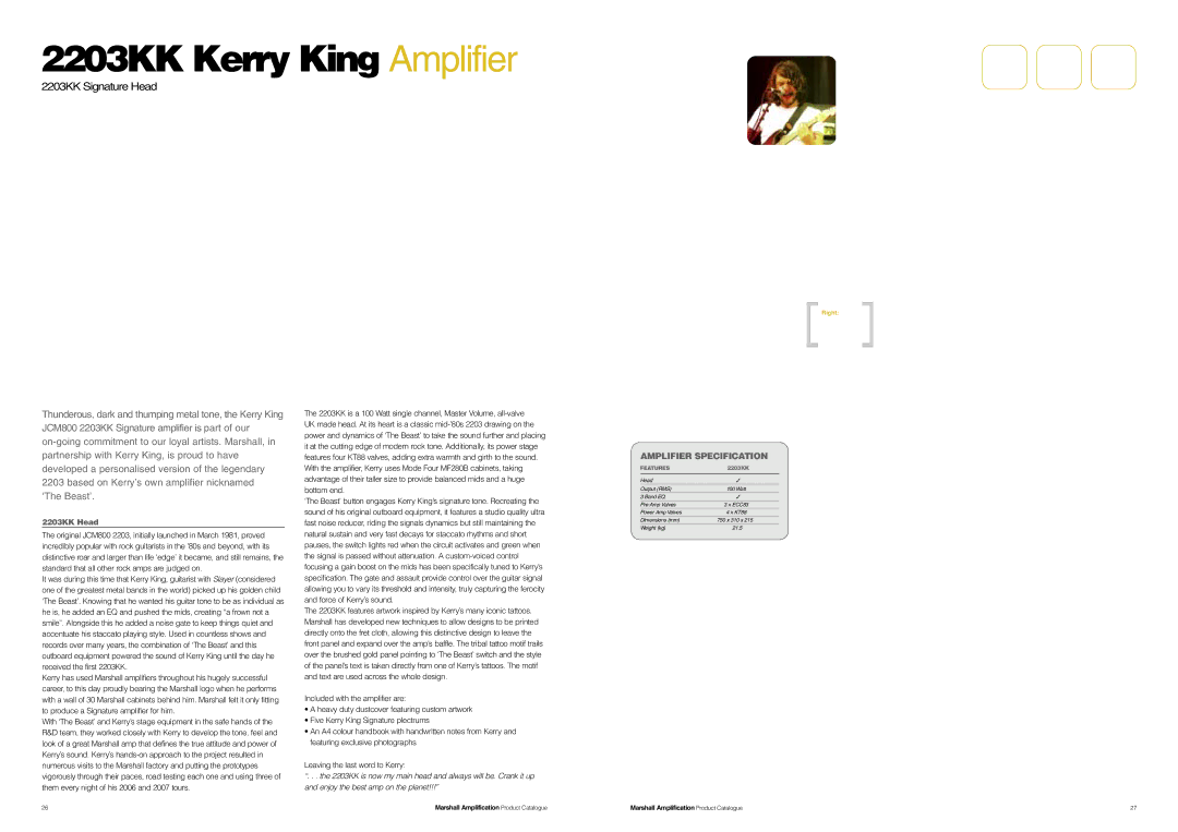 Marshall Amplification JCM800 Series specifications 2203KK Kerry King Amplifier, 2203KK Head 