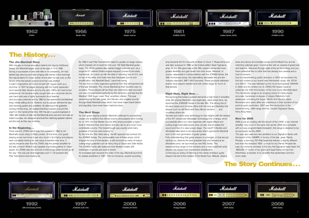 Marshall Amplification JCM800 Series specifications History 