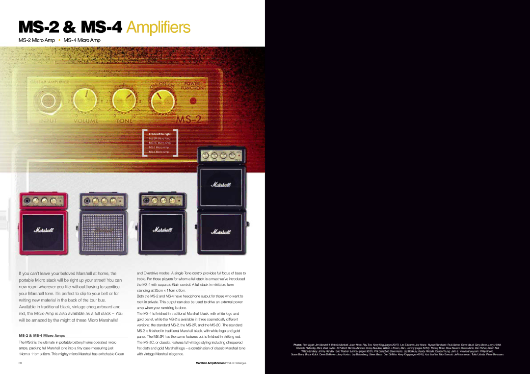 Marshall Amplification JCM800 Series specifications MS-2 & MS-4 Micro Amps, From left to right 