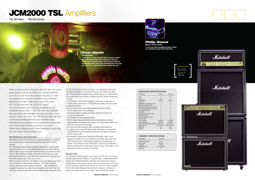 Marshall Amplification JCM800 Series JCM2000 TSL Amplifiers, Sean Martin, Philip Sneed, TSL100 Head TSL122 Combo 