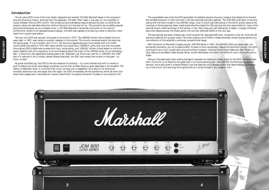 Marshall Amplification JCM800 specifications Introduction 