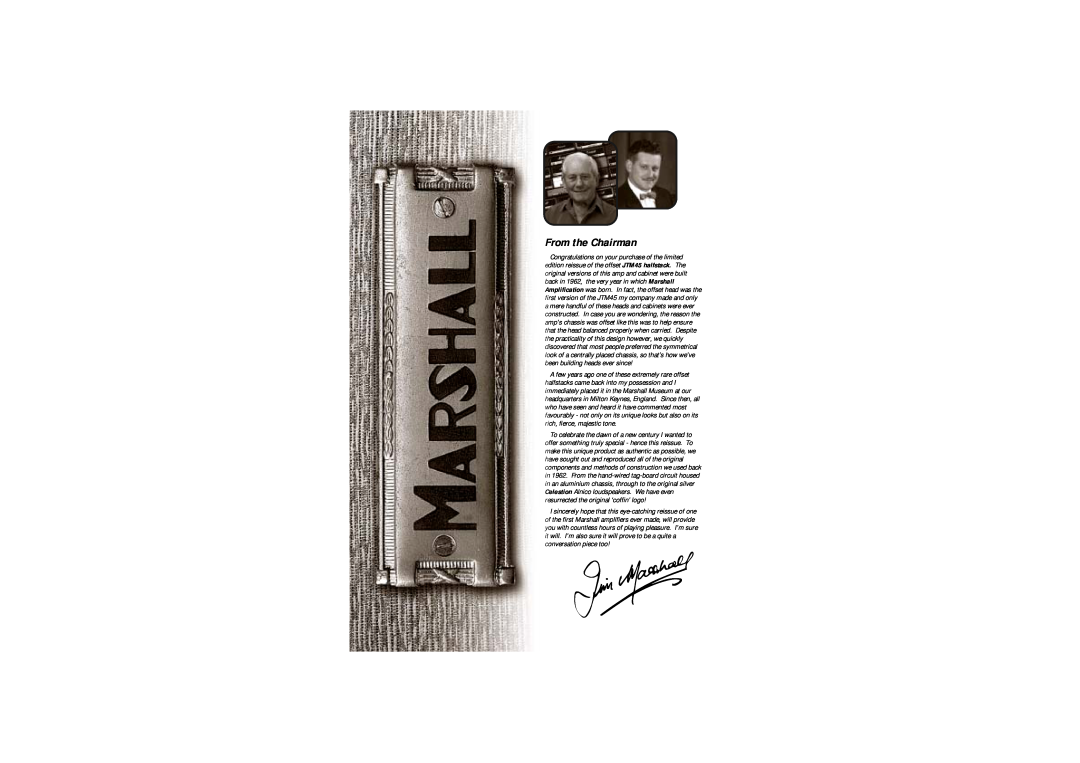 Marshall Amplification JTM45 manual From the Chairman 