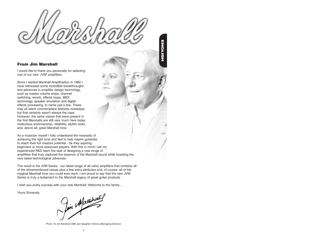 Marshall Amplification JVM 2 manual English, From Jim Marshall 