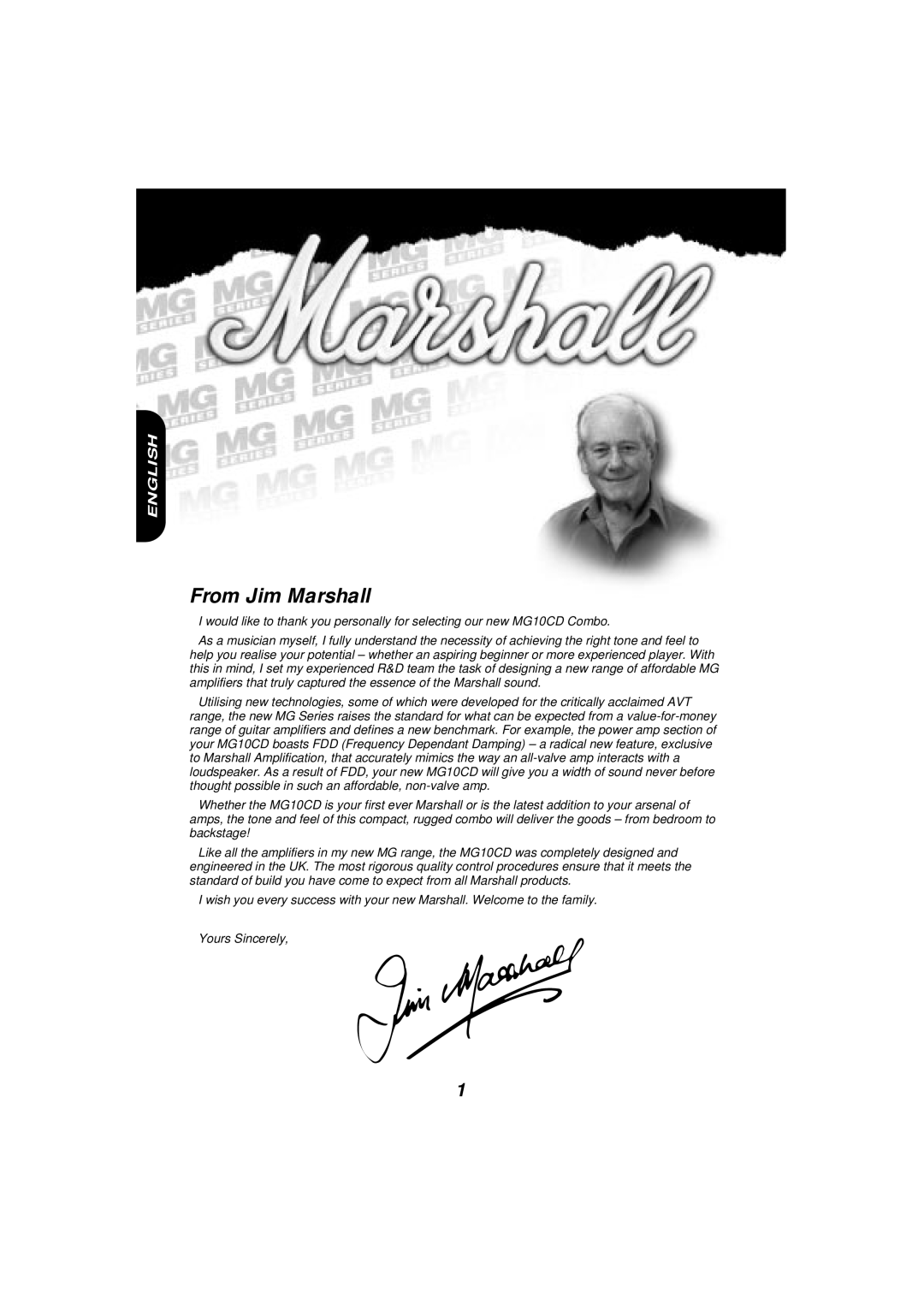 Marshall Amplification MG10CD owner manual From Jim Marshall, English 