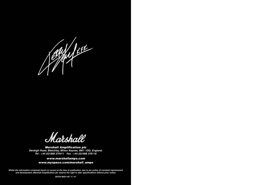 Marshall Amplification MG10KK manual Marshall Amplification plc 