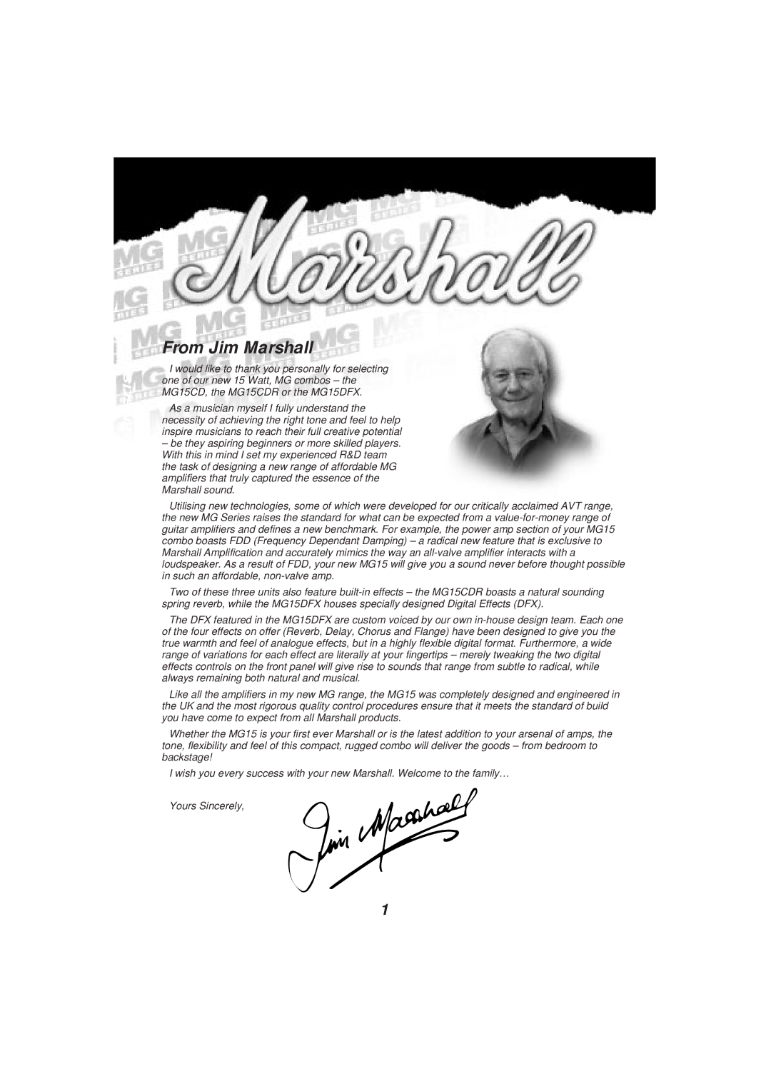 Marshall Amplification MG15 Series owner manual From Jim Marshall 