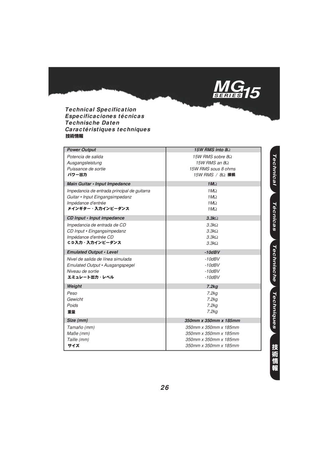 Marshall Amplification MG15 Series owner manual Technical Técnicas Technische Techniques 