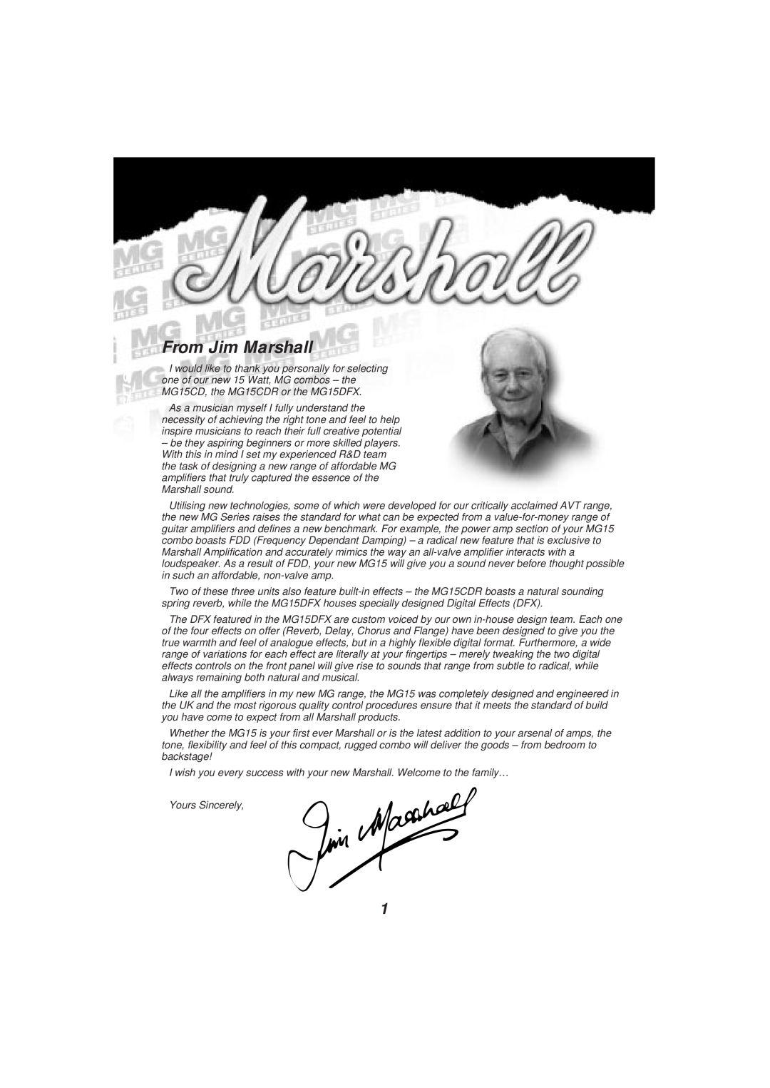 Marshall Amplification MG15 Series owner manual From Jim Marshall, English 