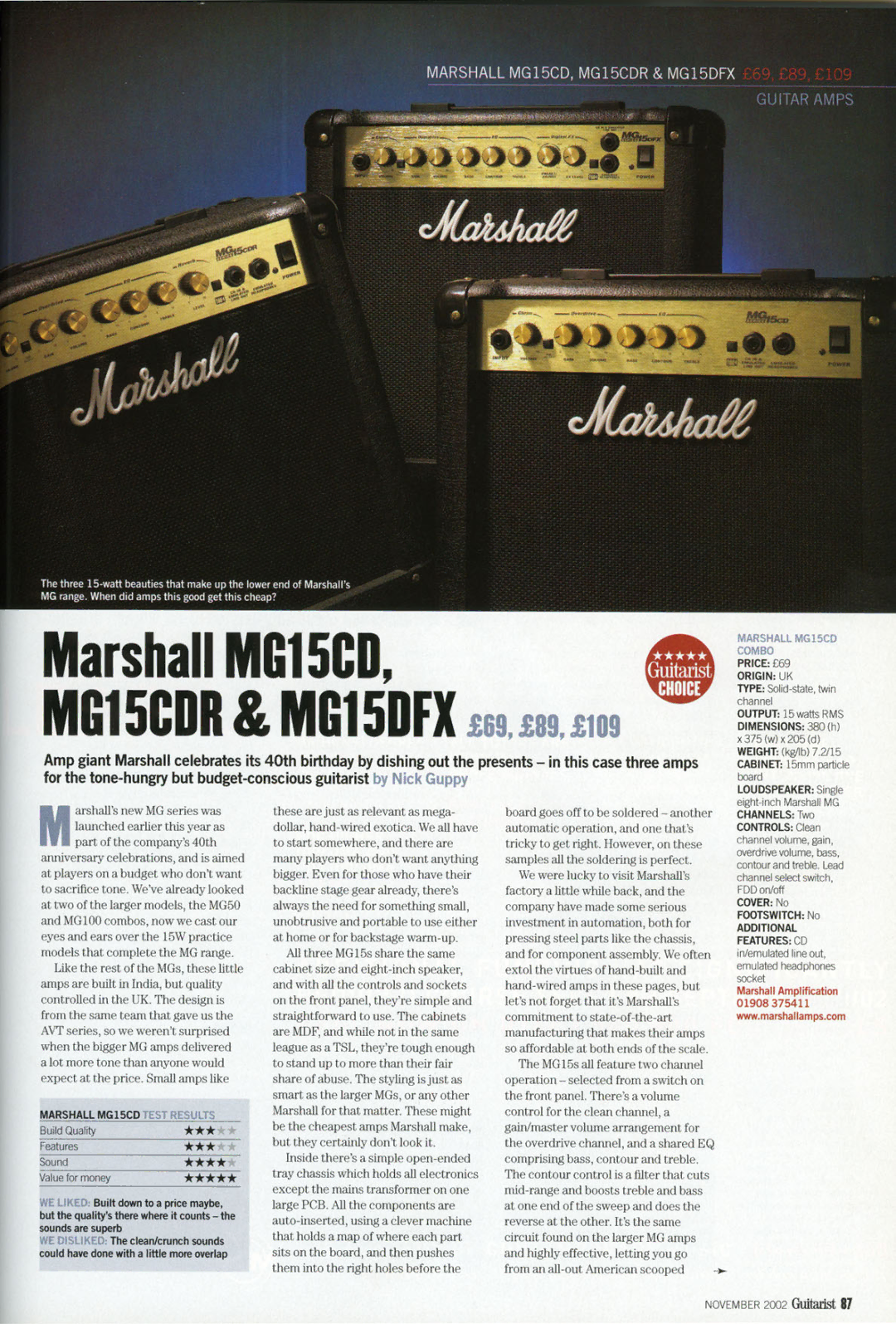 Marshall Amplification MG15CDR, MG15DFX manual 