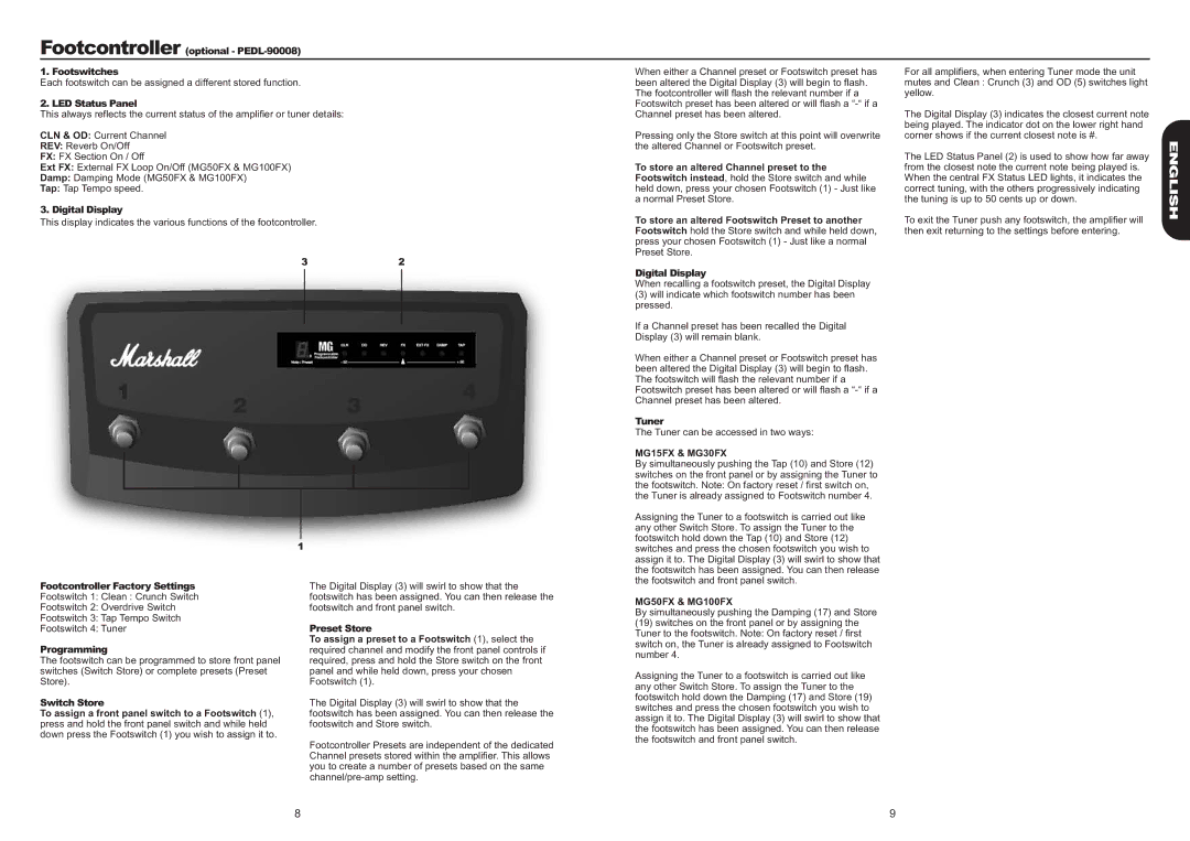 Marshall Amplification MG50FX, MG100HFX, MG100FX manual MG15FX & MG30FX 