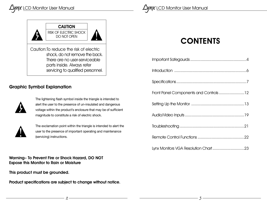 Marshall electronic MLYNX17 user manual Contents 