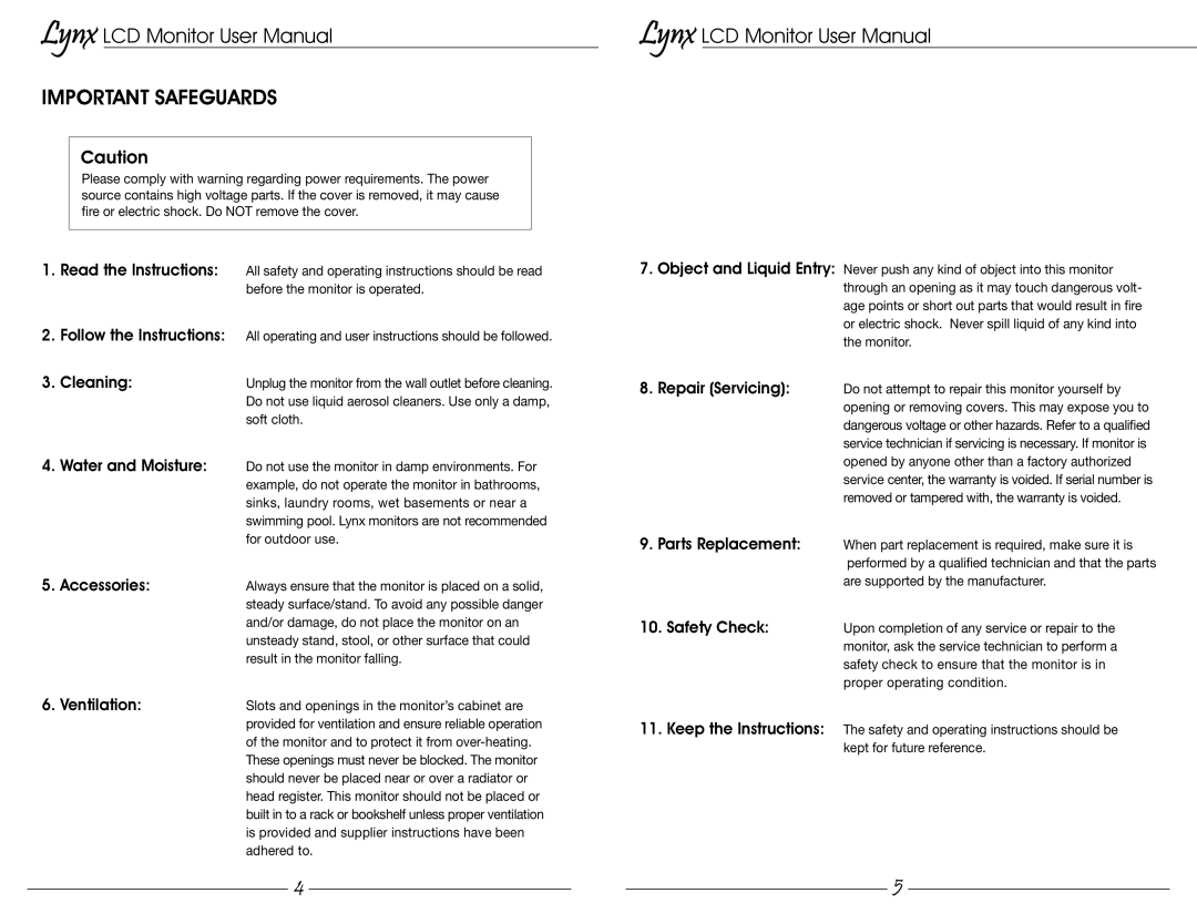 Marshall electronic MLYNX17 user manual Important Safeguards 