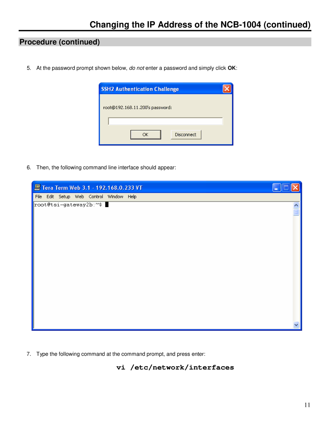 Marshall electronic operating instructions Changing the IP Address of the NCB-1004 