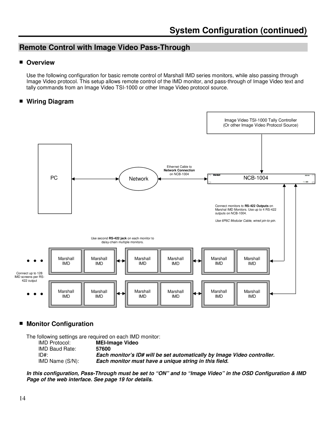 Marshall electronic NCB-1004 operating instructions System Configuration, Remote Control with Image Video Pass-Through 