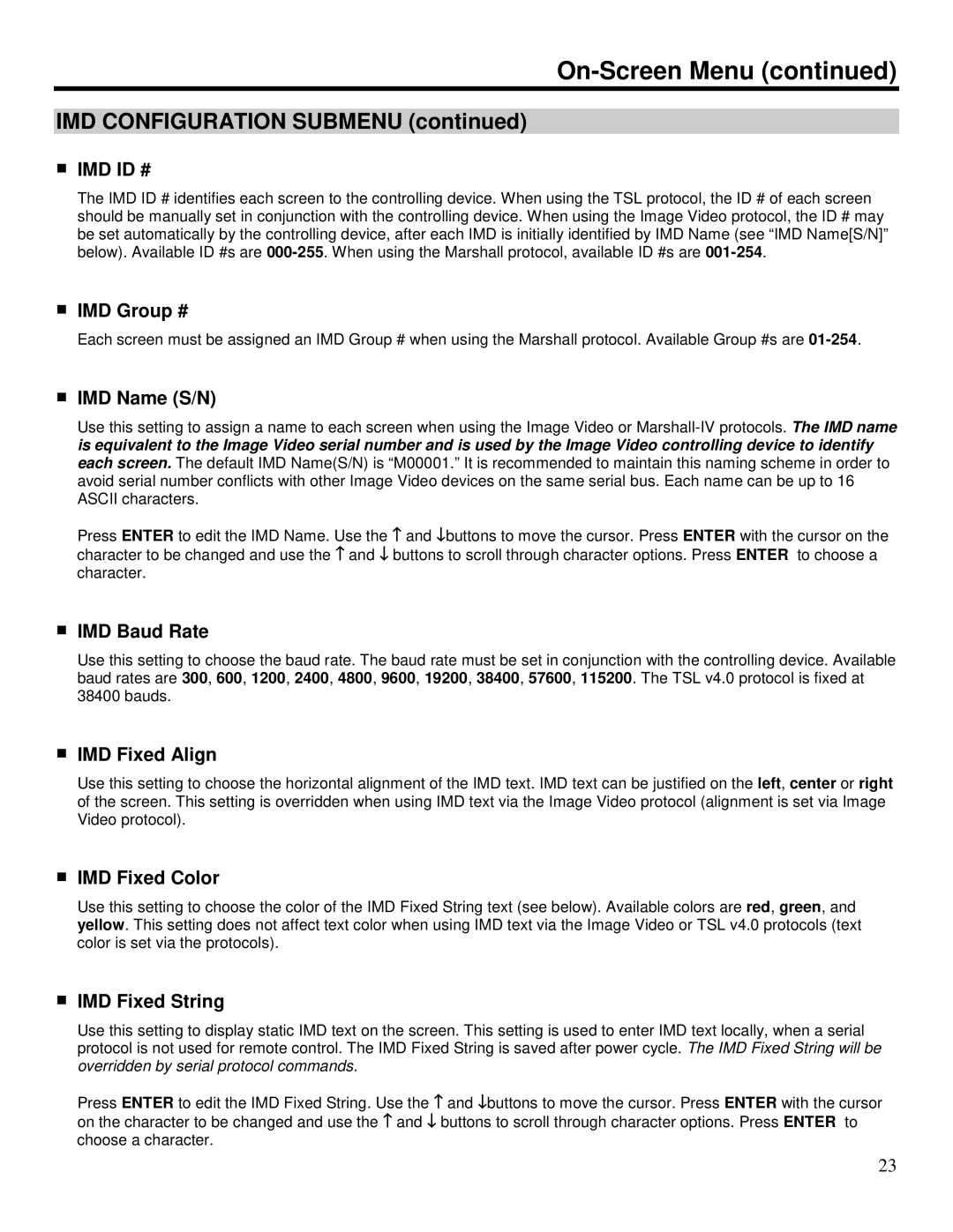 Marshall electronic V-R1041-IMD-TE4U operating instructions IMD Configuration Submenu 