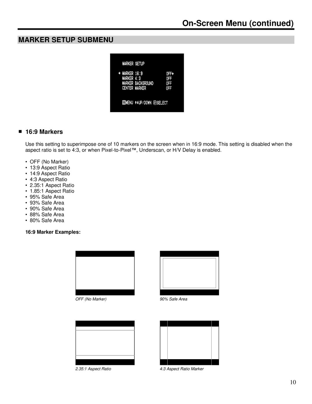 Marshall electronic V-R1041DP-AFHD operating instructions Marker Setup Submenu, Markers 