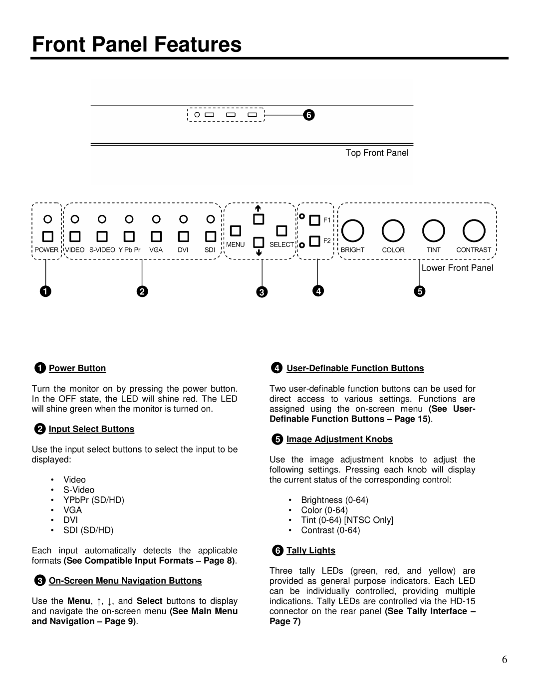 Marshall electronic V-R1041DP-AFHD operating instructions Front Panel Features, Power Button 