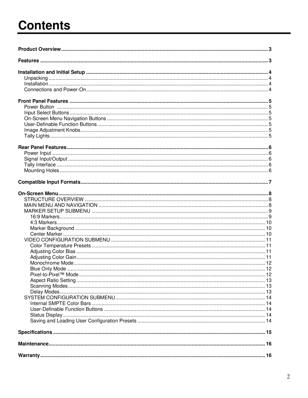 Marshall electronic V-R151DP-AFSD, V-R151DP-AFHD manual Contents 